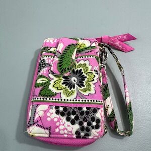 Vera Bradley Priscilla Pink Floral Quilted Cotton Zip Around Wristlet Wallet
